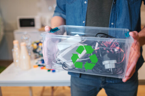box of old electronics ready to be recycled